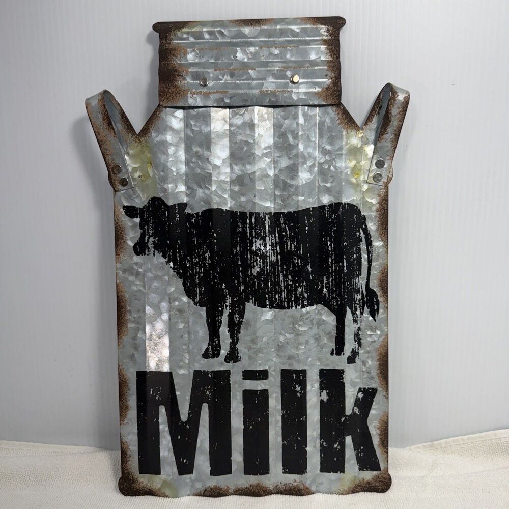 Milk Can Sign with Cow Silhouette Rustic Farm House Decor Galvanized Metal 16x9